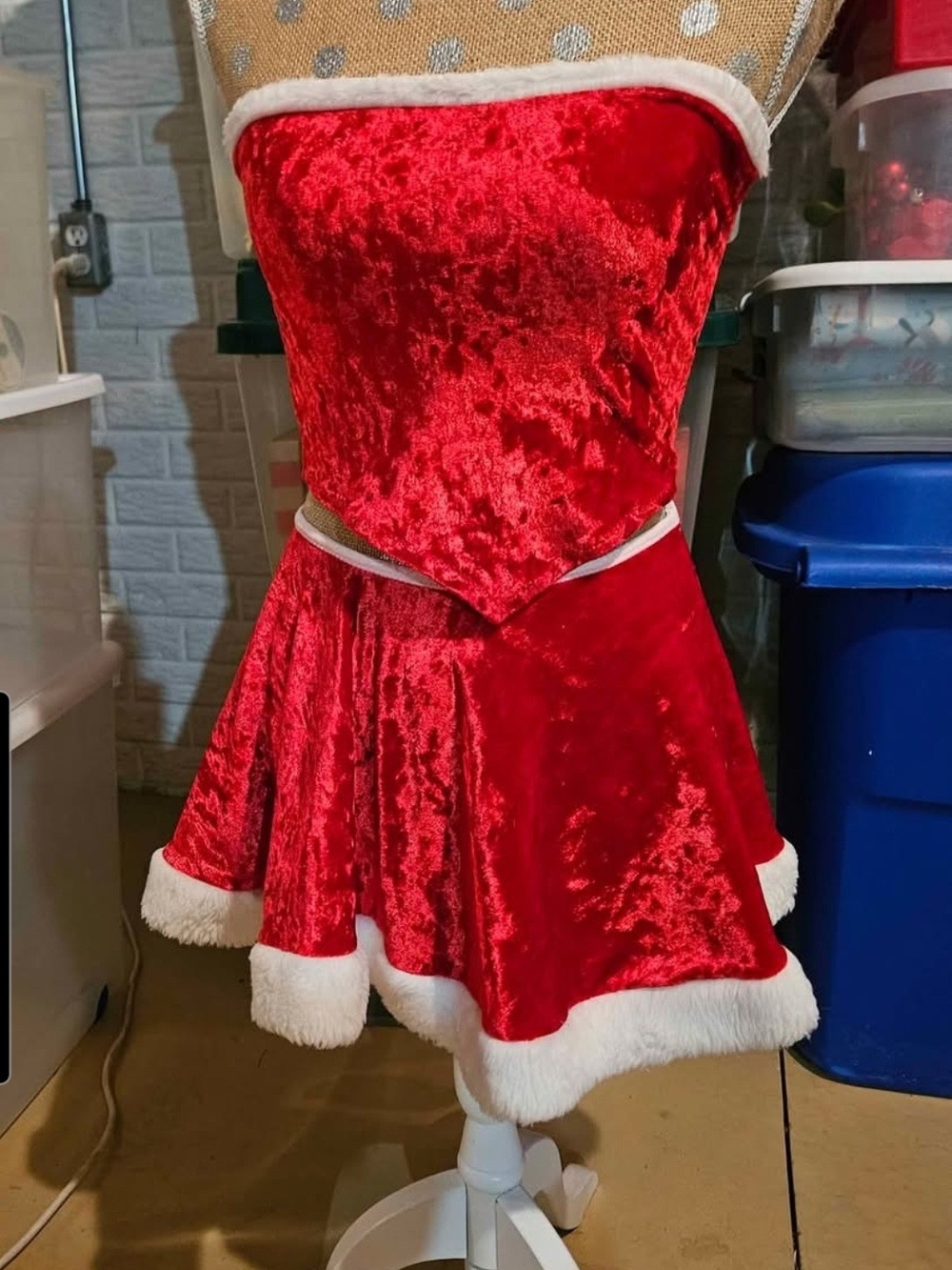 Red Velvet Holiday Skirt & 2 Tops with White Faux Fur Trim